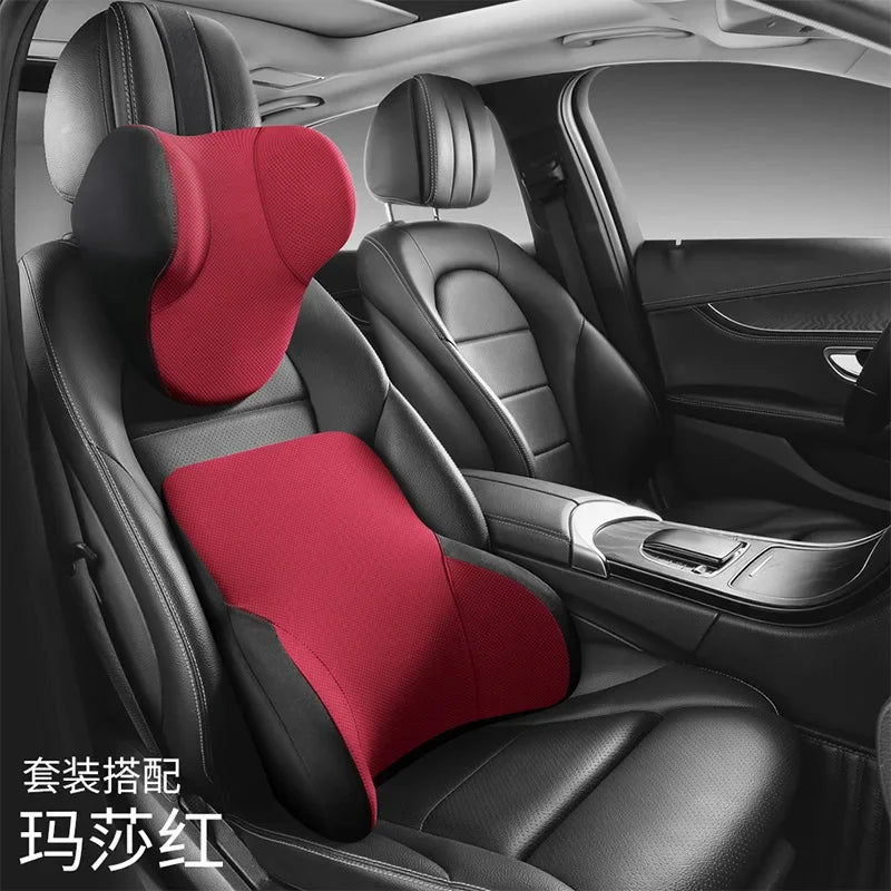 Memory Cotton Neck & Car Seat Pillow Support - Auto Lumbar Cushion - Comfortable and Breathable Car Headrest & Lumbar Support