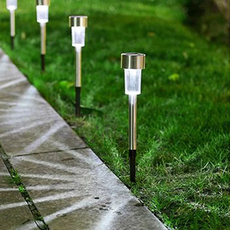 5pcs Solar Ground Plug-Ins Lights, Stainless Steel, Small Tube Light, Outdoor Landscaping Lighting