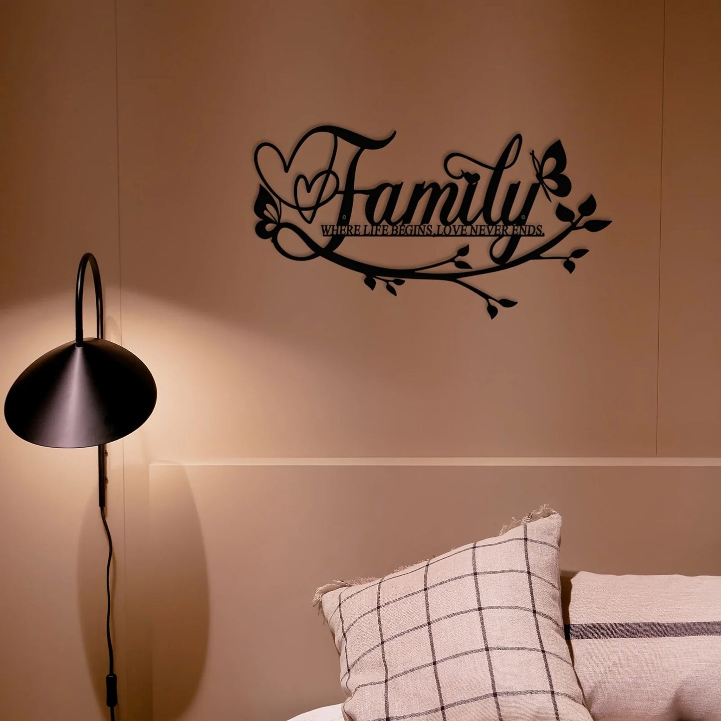 Home Decor, Wall Metal Home Sign, Black Wall Art Flower Letter Sign, Metal Happy Wall Art, for Home Wall Decorations