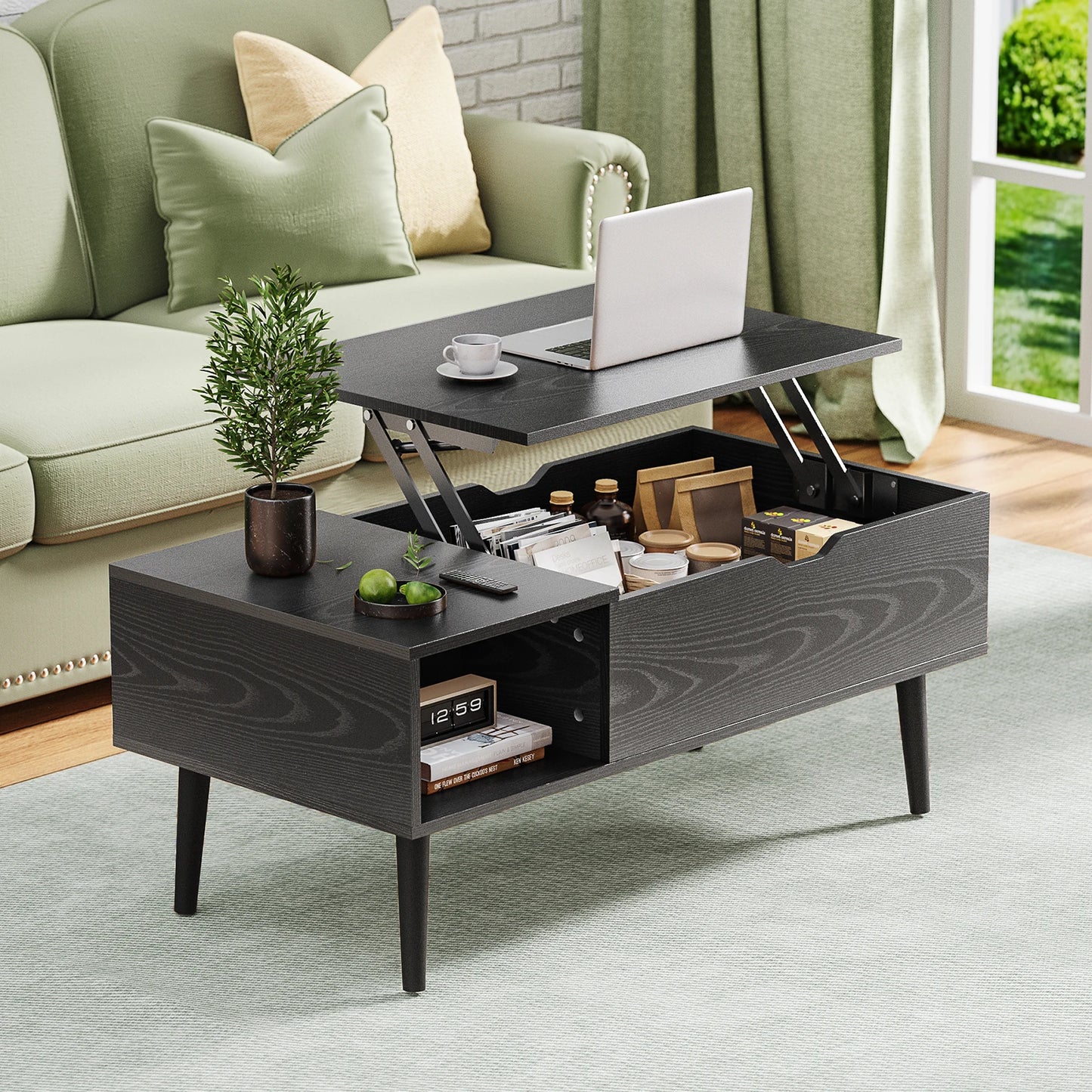 Wooden Lift Top Coffee Tables For Living Room 39.37"x19.7" W/ Storage