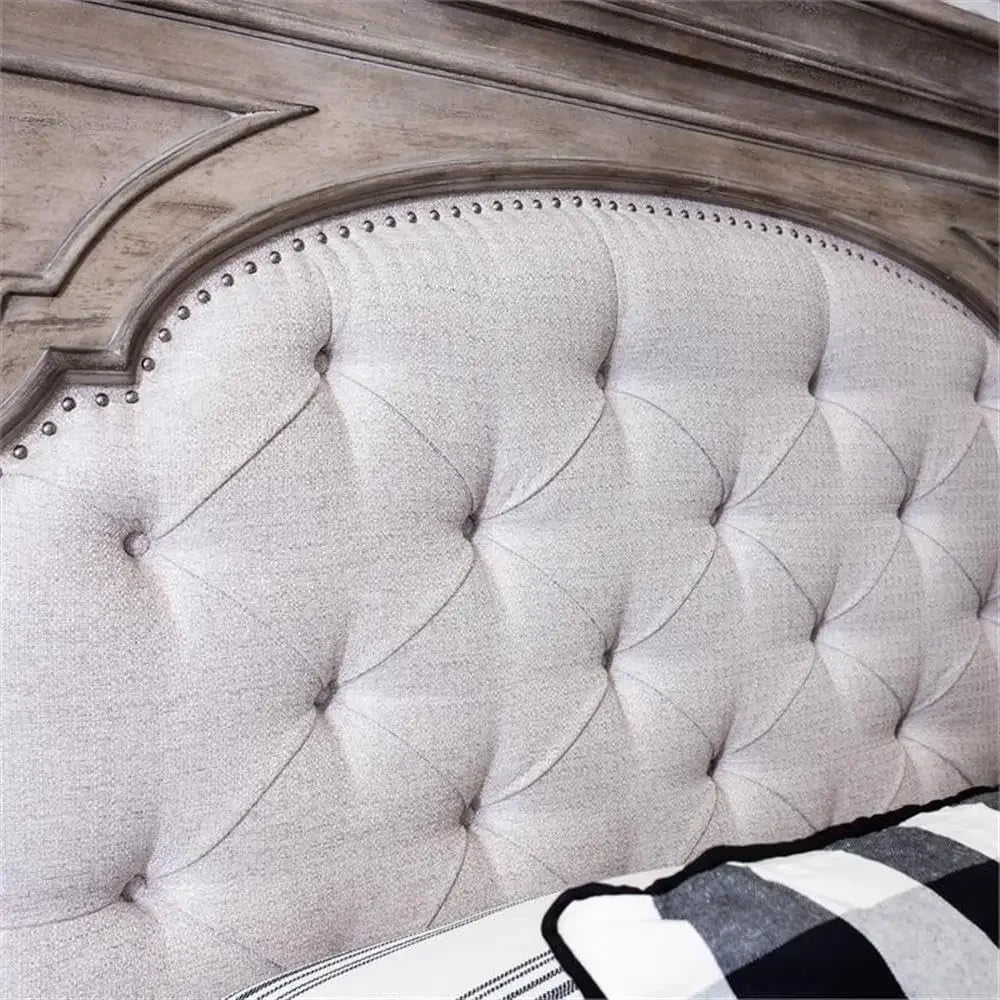 Queen Size Panel Bed with Headboard & Footboard - Upholstered, in Gray - No Box Spring Needed, Easy Assembly