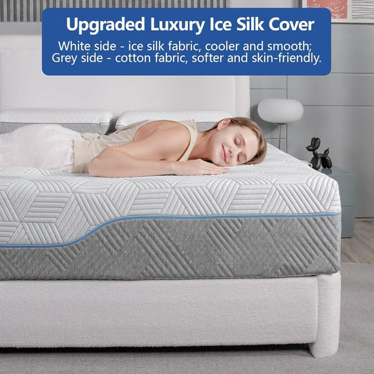 14" Extra Firm Hybrid Mattress - Cooling Green Tea & Gel Memory Foam with Ice Silk Cover - Orthopedic Support