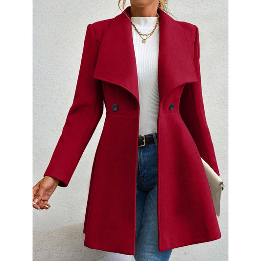 Mia Muse Women's Winter Coat - Solid Color, Long Sleeve, Lapel & Button-Up
