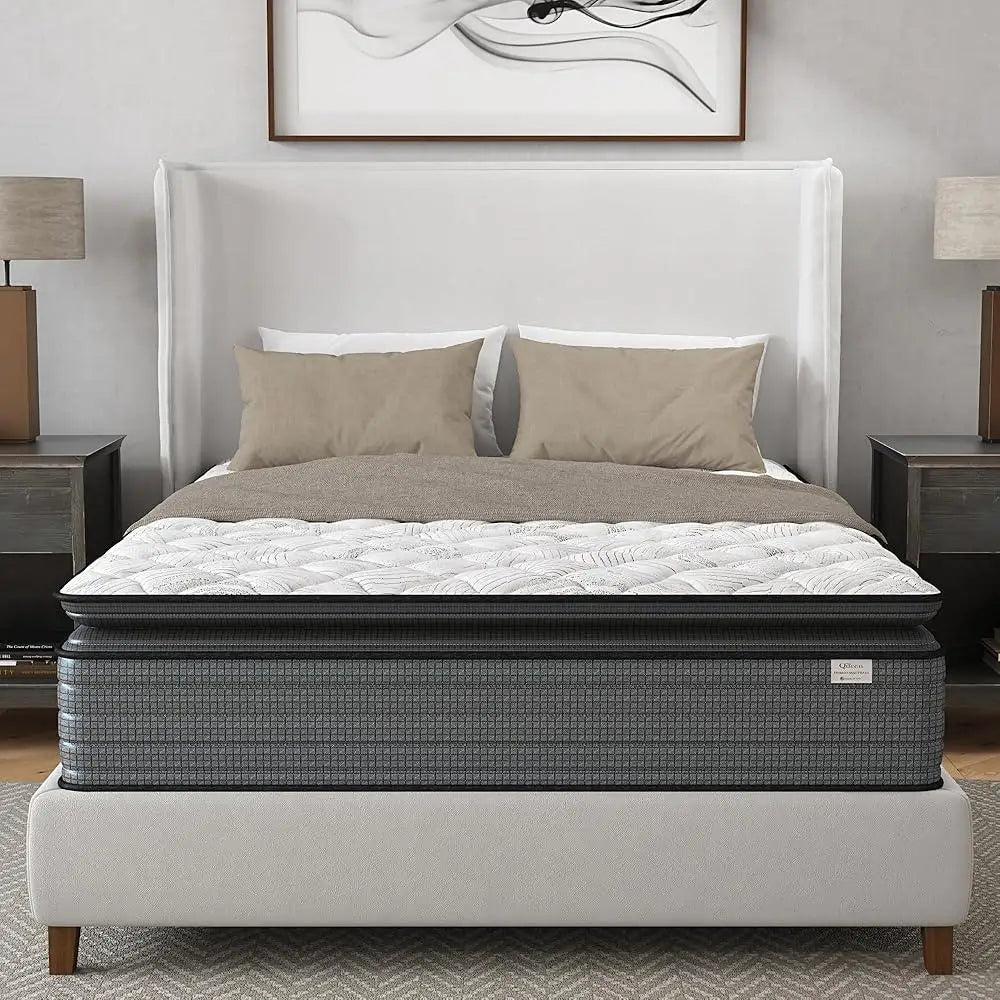 14 Inch Hybrid Pillow Top Queen Mattress, Left - Medium Firm Support - CertiPUR-US Certified Pressure Relief - Motion Isolation - Breathable
