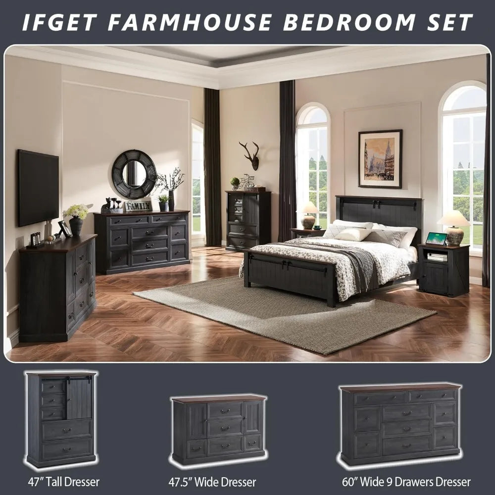 5 Drawers Dresser for Bedroom - Wooden Storage Chest of Drawers w/ 2 Open Doors