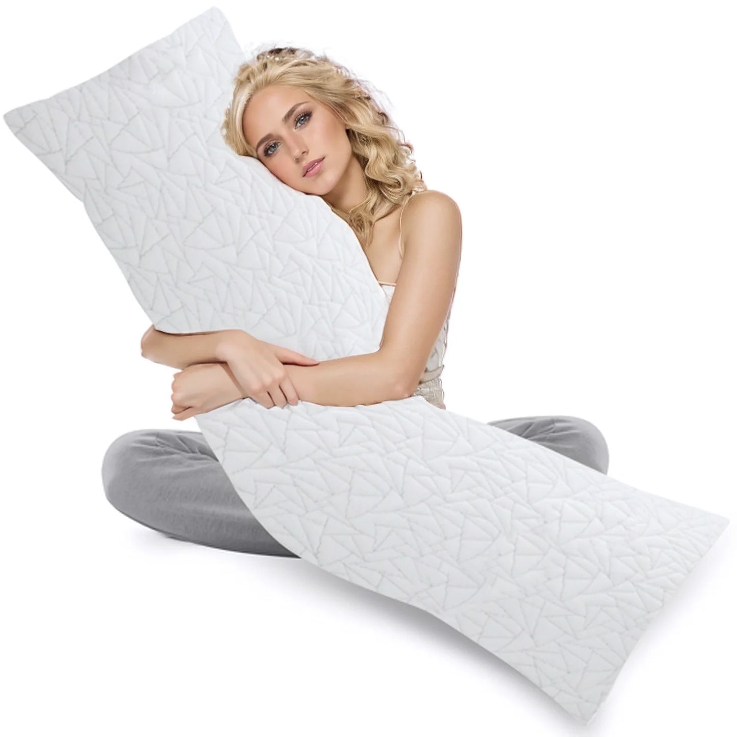 Memory Foam Body Pillow - Fluffy Body Pillows for Adults - Large Long Bed Pillows for Sleeping - 20x54 inch, White