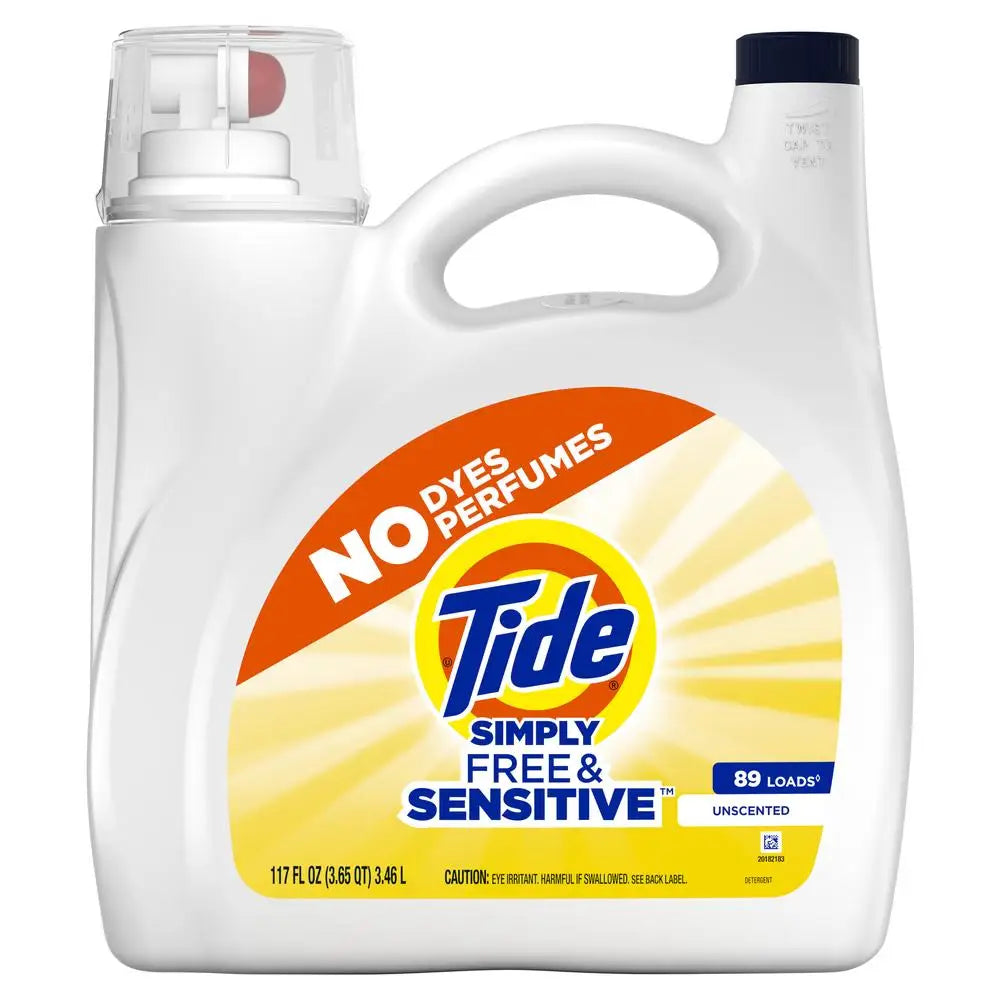 Tide Free & Sensitive - Gentle Unscented Liquid Laundry Detergent Cold Wash - 117floz 89 Loads - Eco-Friendly Concentrated Formula