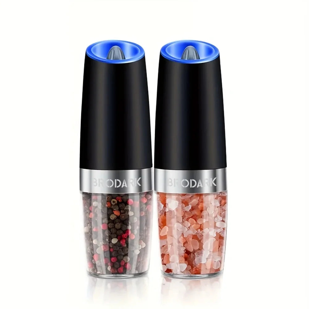 1 or 2pcs Gravity Electric Salt And Pepper Grinder Set - Battery Powered - LED Light - One HandAutomatic Operation