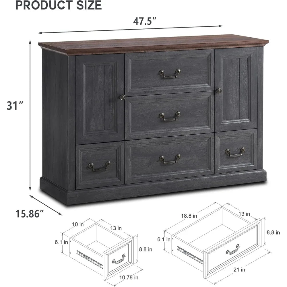5 Drawers Dresser for Bedroom - Wooden Storage Chest of Drawers w/ 2 Open Doors