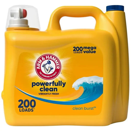 Powerful ARM & HAMMER Clean Burst Liquid Laundry Detergent - 200 Loads - Concentrated Stain Fighter - Fresh Scent - Low-Suds Formula