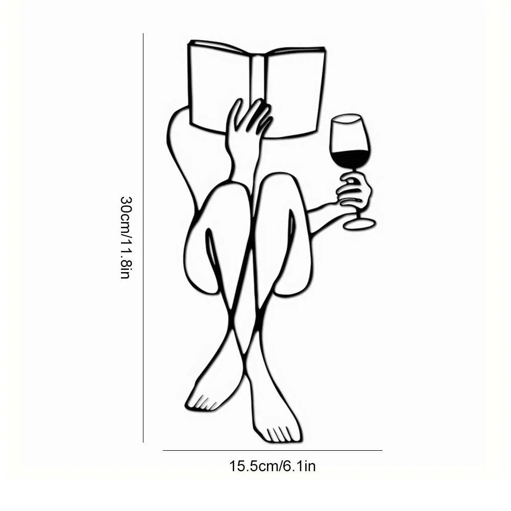 Woman Reading Book & Drinking Wine - Metal Wall Decor