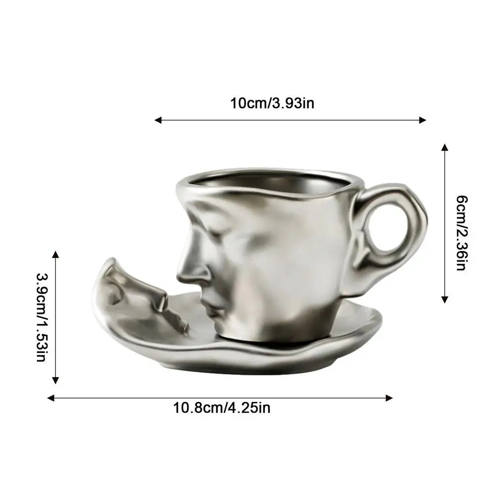 Creative Face Shape Porcelain Cup and Saucer - Ceramics Tea Cup - Artistic Kiss