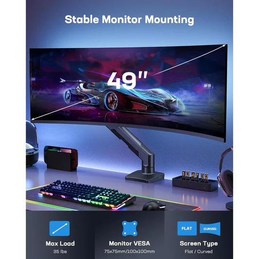 Heavy Duty Monitor Arm for 49" Screens - Up to 35 lbs - Aluminum Ultrawide Screen Arm - For Samsung Odyssey G9 and  Many More