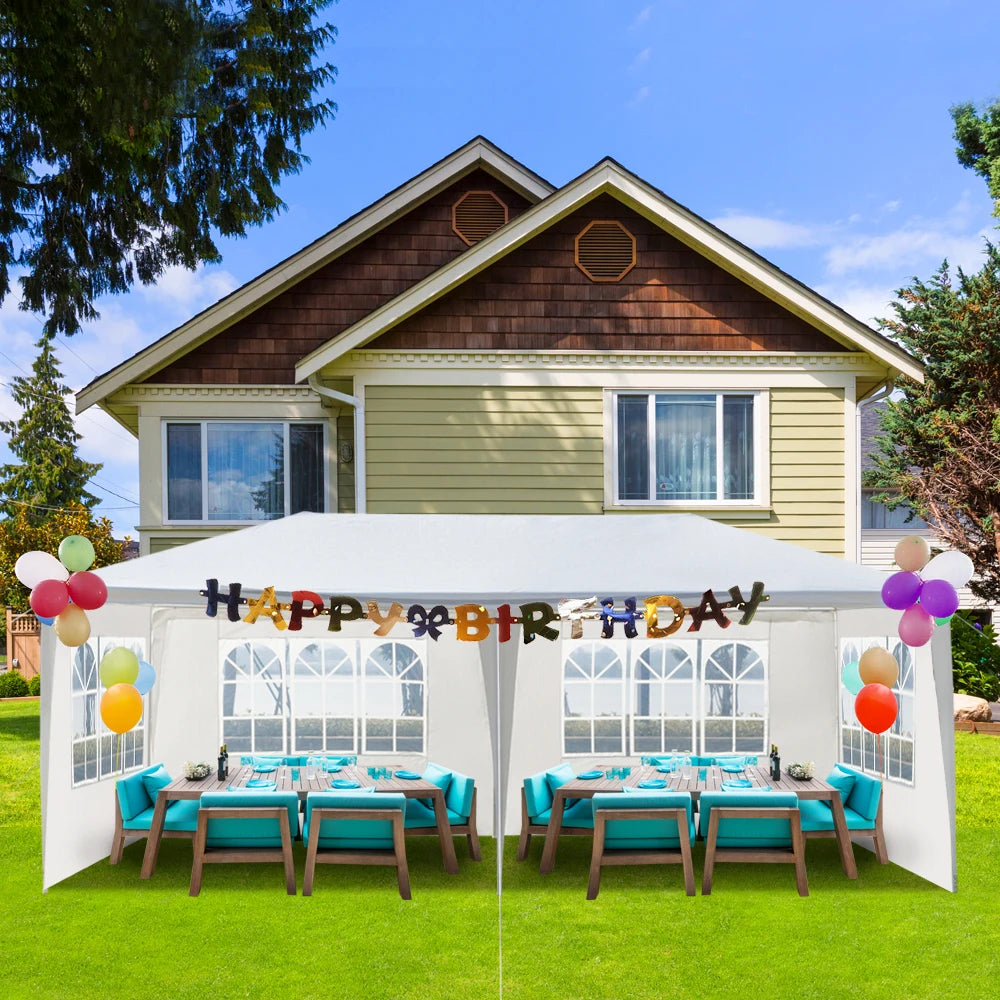 10'x20' Outdoor Party Tent with 4 Removable Sidewalls, Waterproof Canopy, Patio, Wedding, Gazebo, WHITE