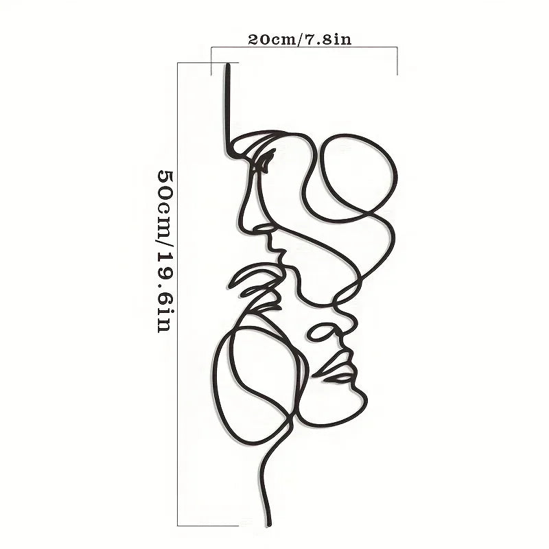 New Metal Wall Art Minimalist - Facial Line Wall Decor - Abstract Black Iron Sculpture for Modern Home - Hanging Decor