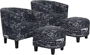 Accent Chair with Ottoman Set of 2 - Curve Back Living Room Chair - Stylish Barrel Club Chair and Footrest Set