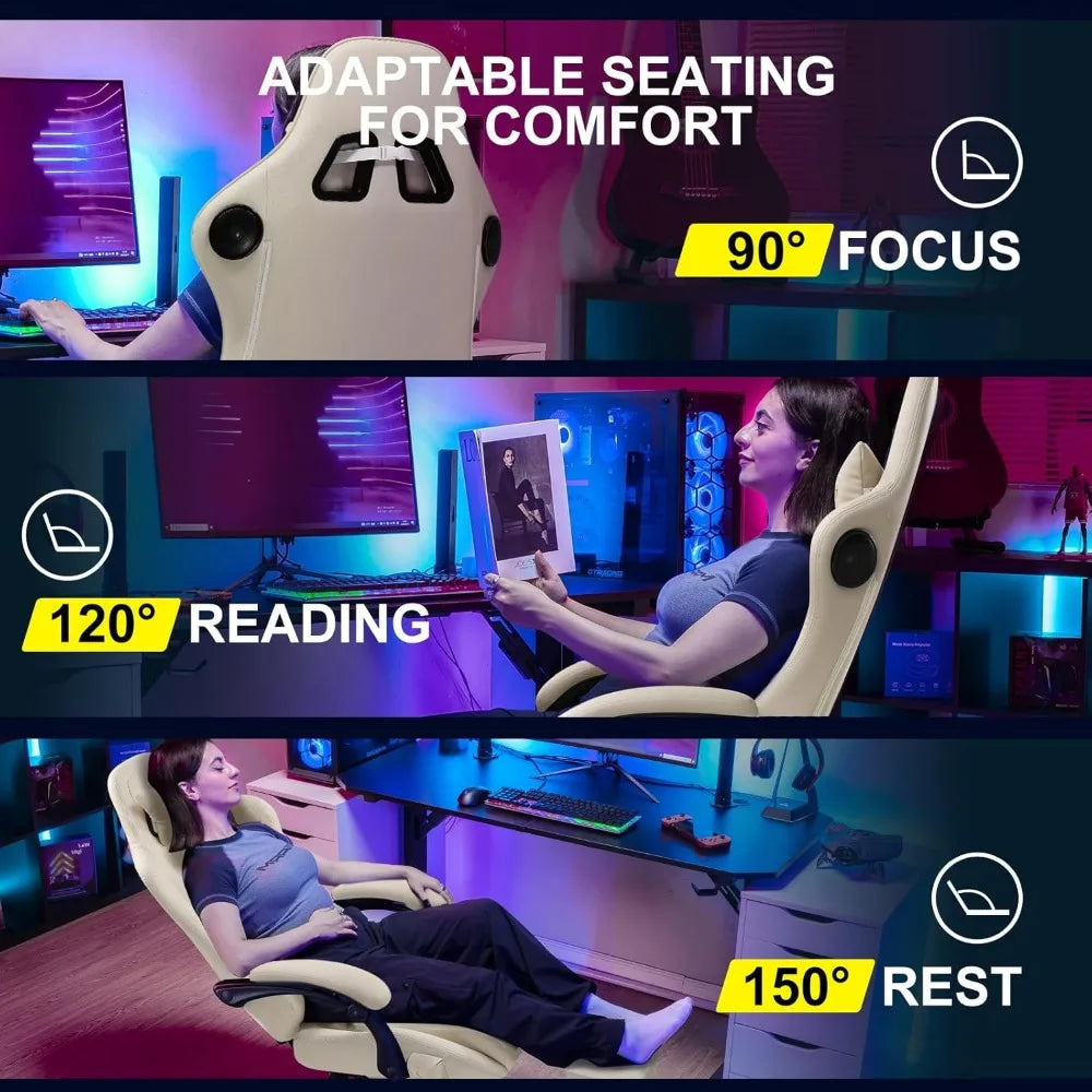 Gaming Chair - Computer Chair with Footrest and Bluetooth Speakers - High Back Ergonomic Chair
