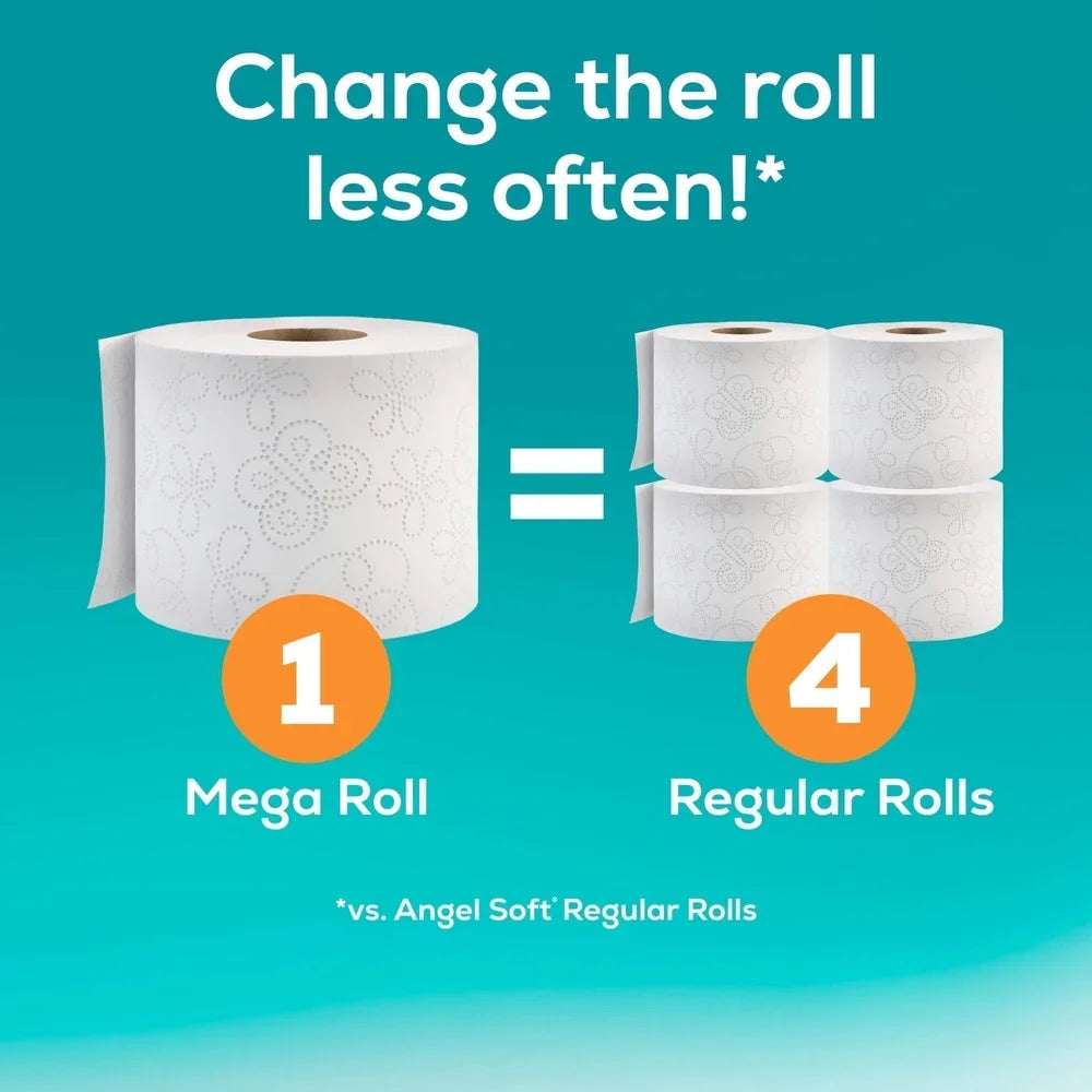 Angel Soft 24 Mega Rolls 2 Ply Toilet Paper - Soft &Strong Flushable Septic Safe - 320 Sheets Per Roll - Perforated Long Lasting Comfort