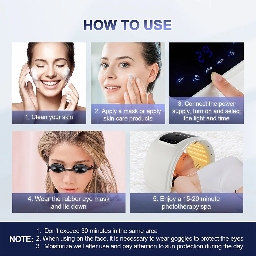 Photon LED Face Mask - 7 Light Colors - Nano Spray - Beauty Machine, Deep Moisturize, Skin Care, Home Use, LED Beauty Mask