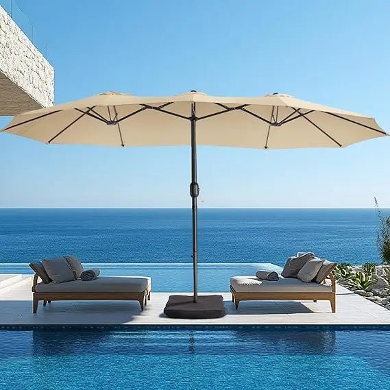 15ft Large Patio Umbrella with Base Included - Outdoor Double-Sided Umbrella with Crank Handle - Powerful UV Protective, for Poo