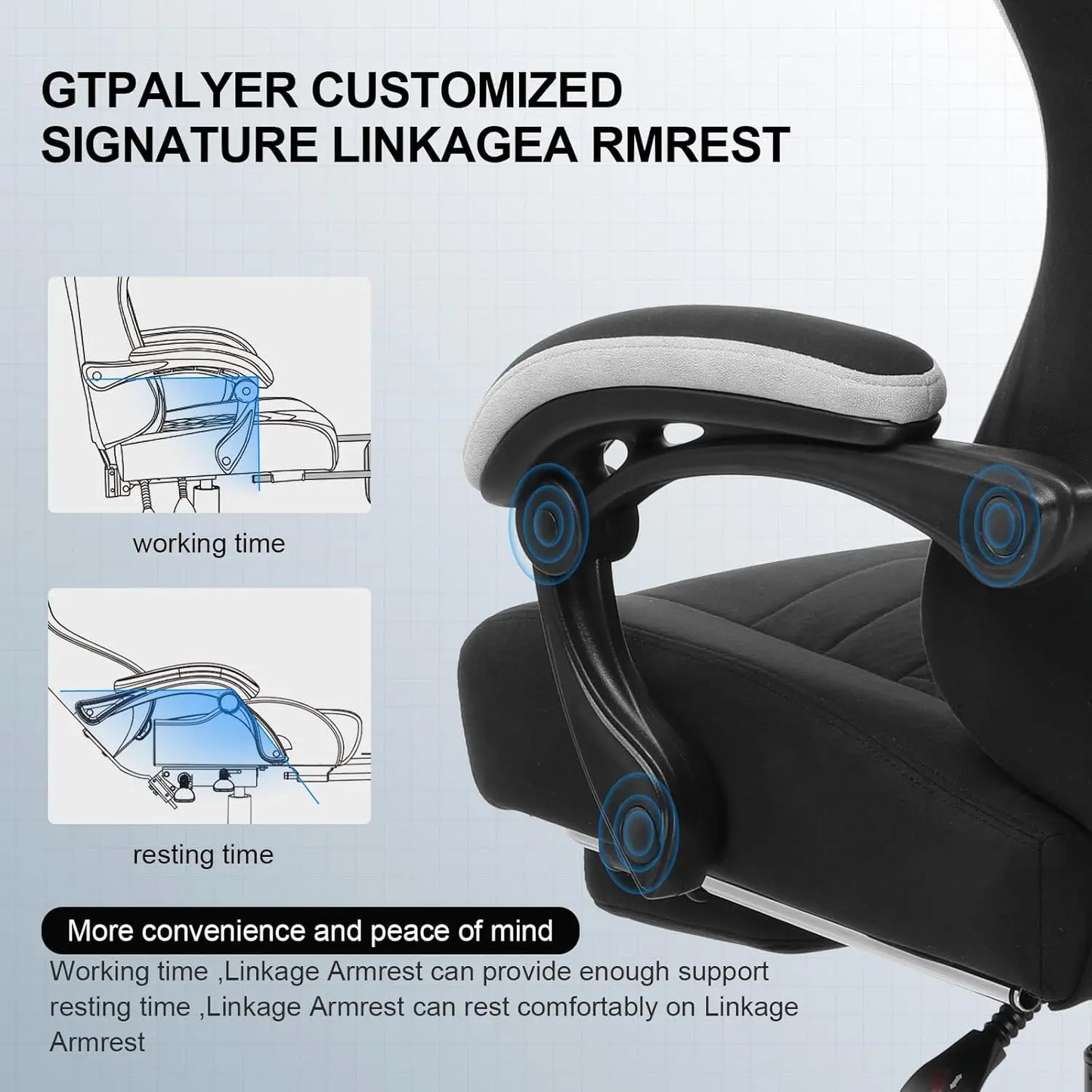 GTPLAYER Gaming Chair, Computer Office Chair with Pocket Spring Cushion, Linkage Armrests and Footrest, High Back Ergonomic Chair