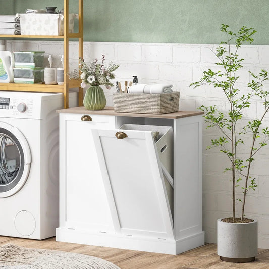 Laundry Hamper Cabinet - Tilt out Bathroom Storage Cabinet - White