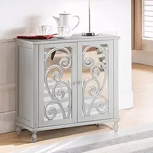Sophia & William Accent Cabinet with 2 Doors - Distressed Storage Cabinet with Wood Frame and Checkered Patterns - Other Designs