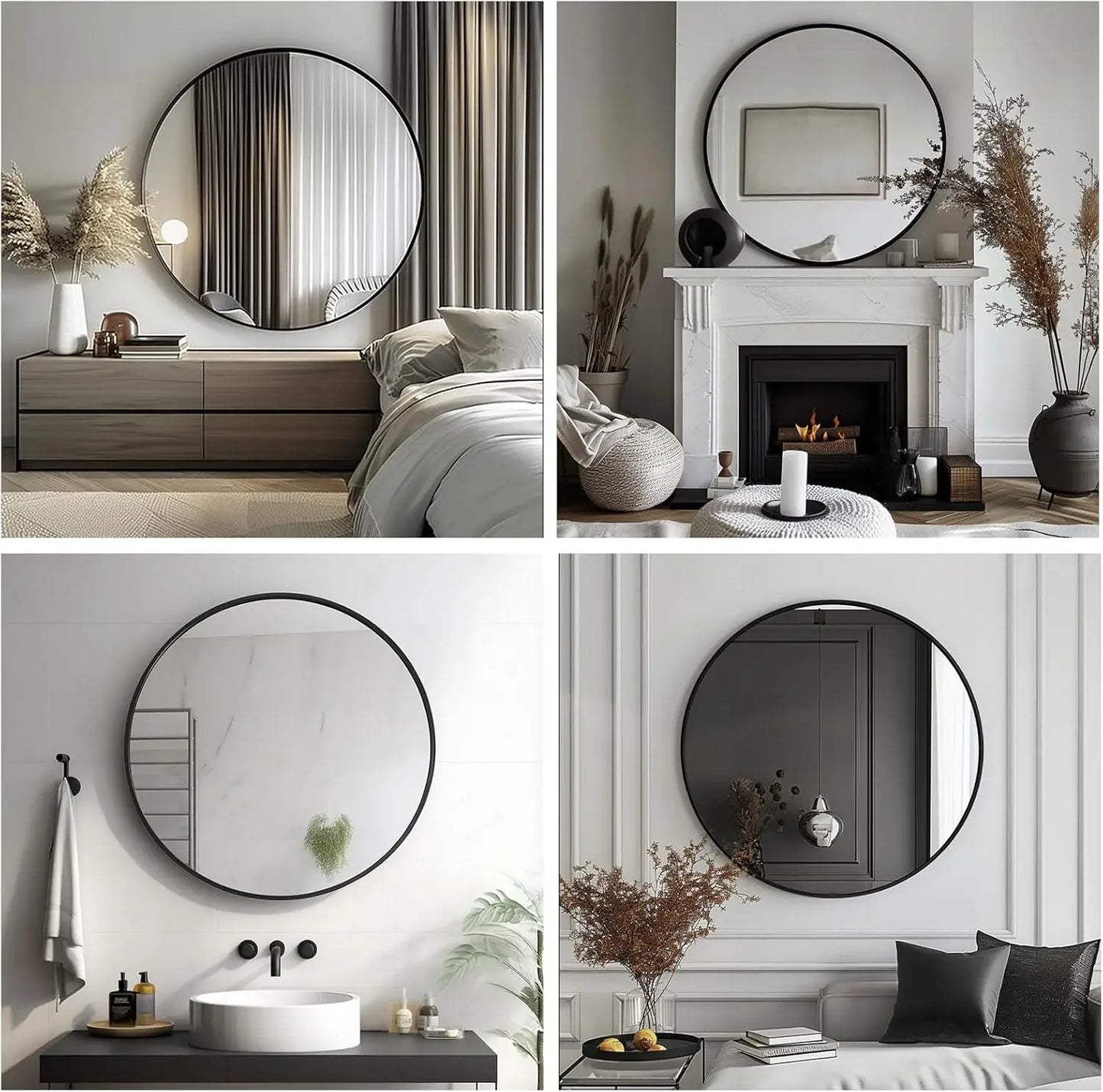 Black Round Mirror - 24 inch