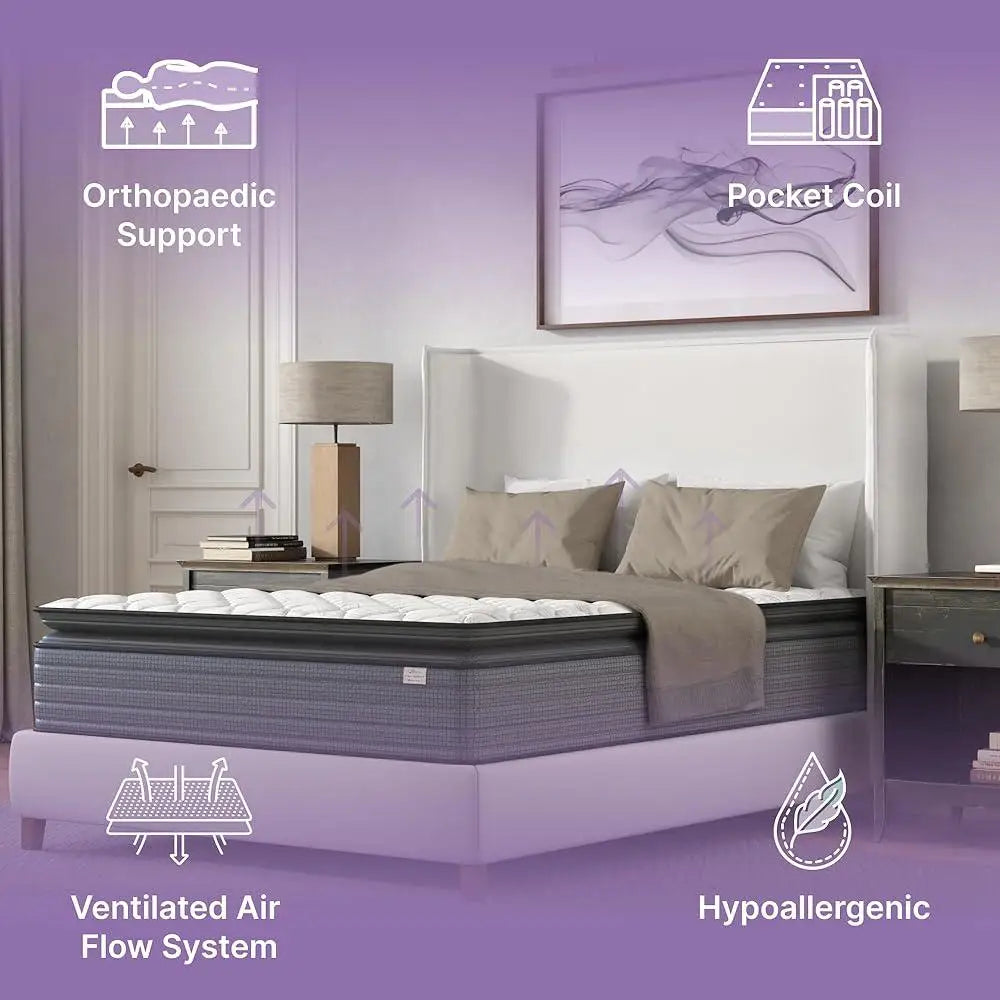 14 Inch Hybrid Pillow Top Queen Mattress, Left - Medium Firm Support - CertiPUR-US Certified Pressure Relief - Motion Isolation - Breathable