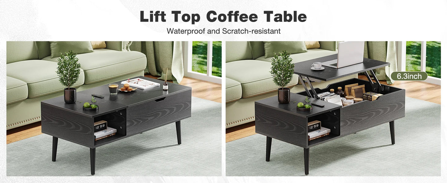 Wooden Lift Top Coffee Tables For Living Room 39.37"x19.7" W/ Storage