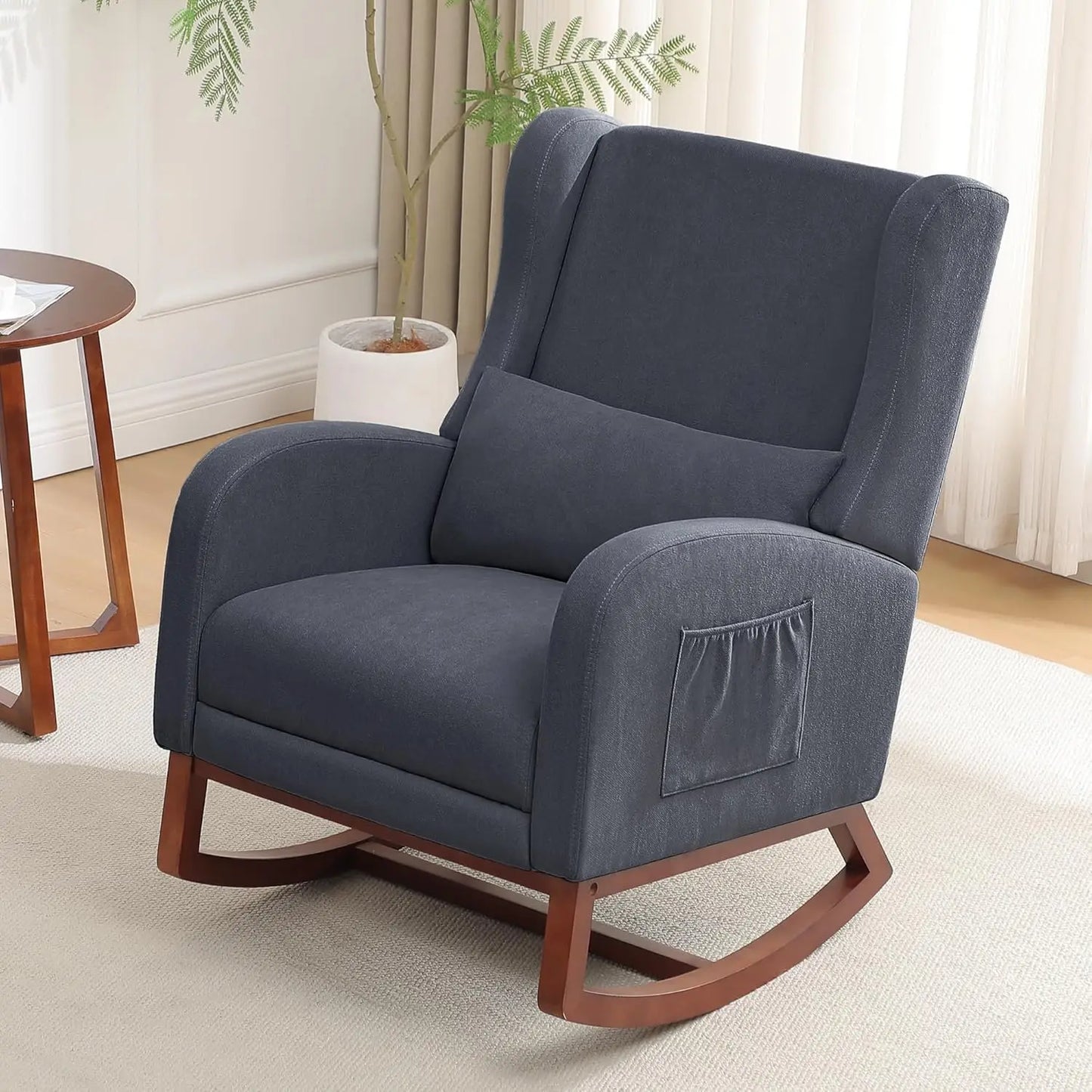 Rocking Chair with Foot Rest - Wingback Nursery Rocking Chair - Teddy Nursing Rocker Chair with Pillow