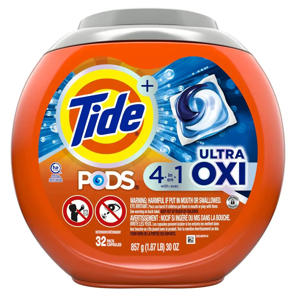 Powerful Tide Ultra OXI Laundry Detergent Pods - Ultimate Stain Fighting - 32 Count Pack
