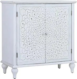 Sophia & William Accent Cabinet with 2 Doors - Distressed Storage Cabinet with Wood Frame and Checkered Patterns - Other Designs