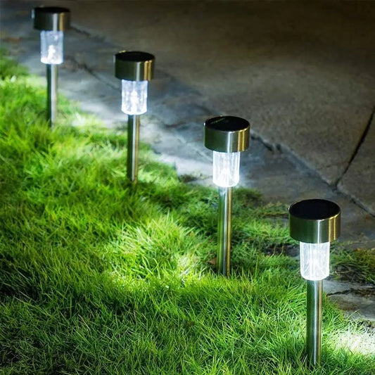 5pcs Solar Ground Plug-Ins Lights, Stainless Steel, Small Tube Light, Outdoor Landscaping Lighting