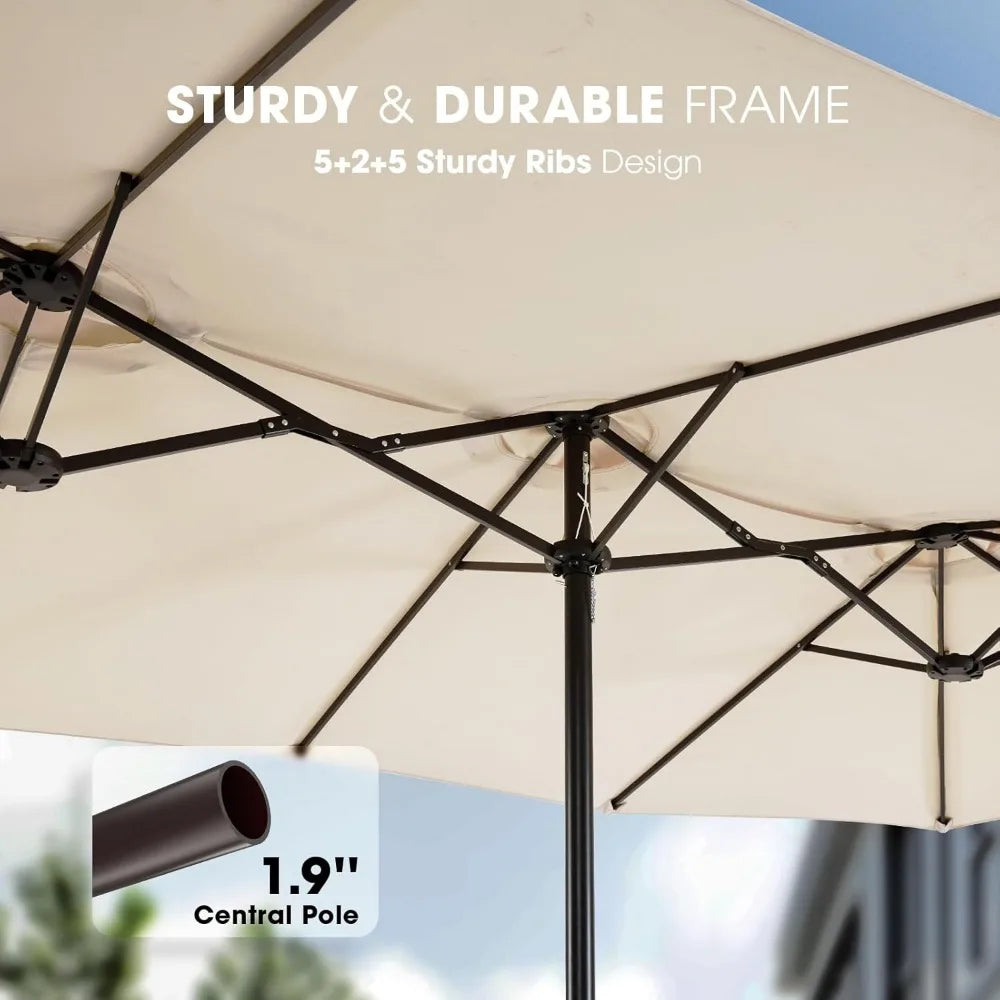 15ft Large Patio Umbrella with Base Included - Outdoor Double-Sided Umbrella with Crank Handle - Powerful UV Protective, for Poo