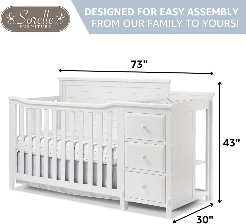 Berkley Crib and Changer with Solid Panel Back - Classic -in- Convertible Diaper Changing Table - Non-Toxic, Finish Wooden Baby Bed