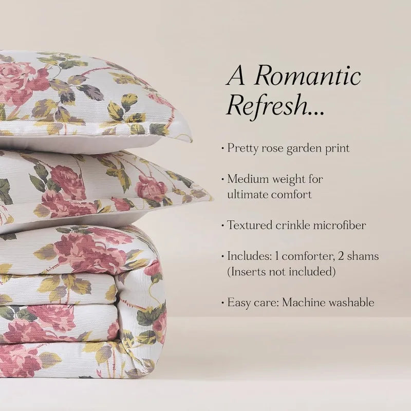 Comforter 3 Piece Set Full/Queen Dusty Rose - Floral Comforter - Pink Flower Bedding Set - Garden Print