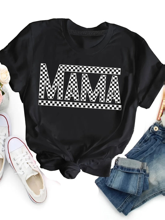 Ladies Casual Short Sleeve Crew Neck - "Mama" Printed Graphic T-shirt For Spring & Summer
