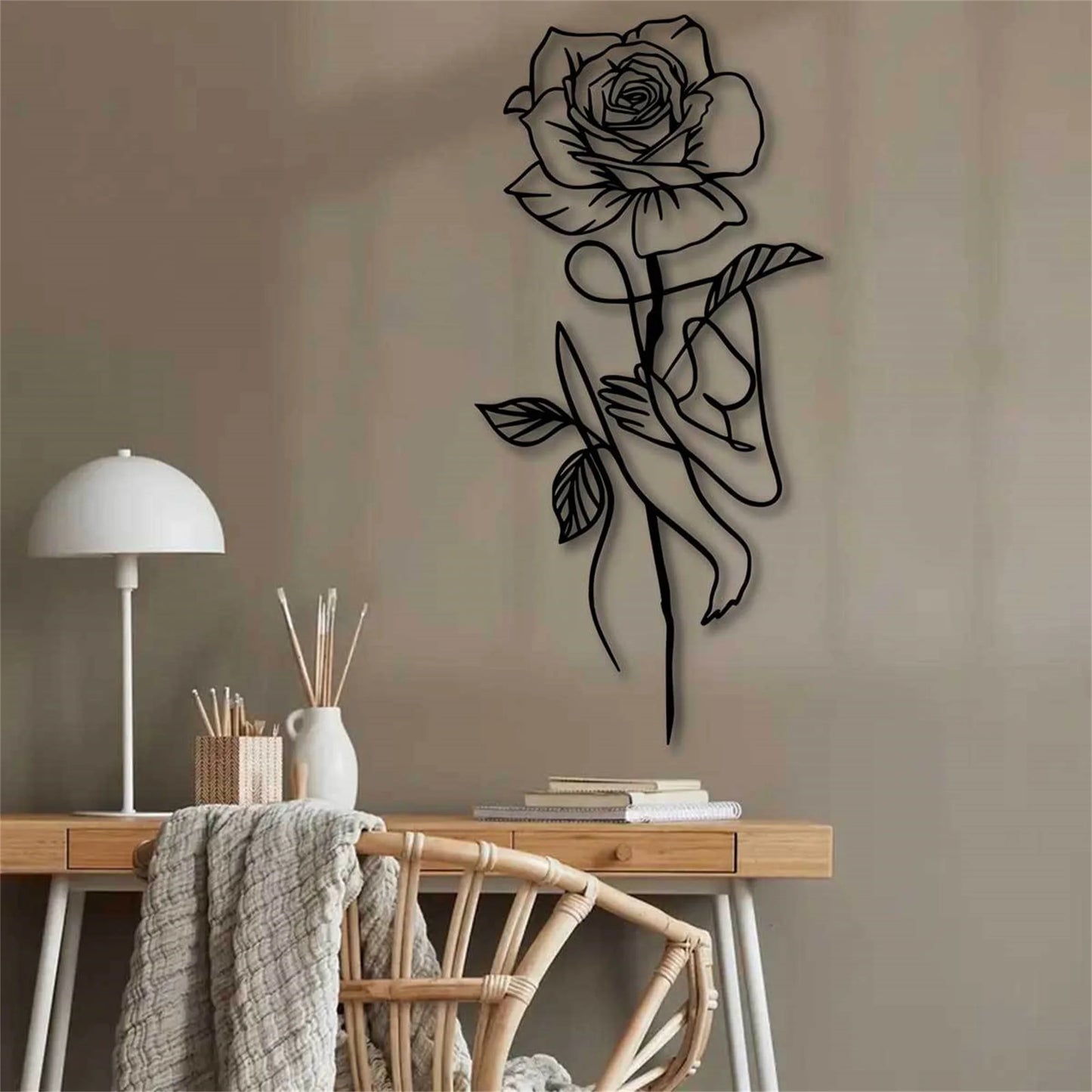 Black Metal Rose for Wall Decor - 3D Flower