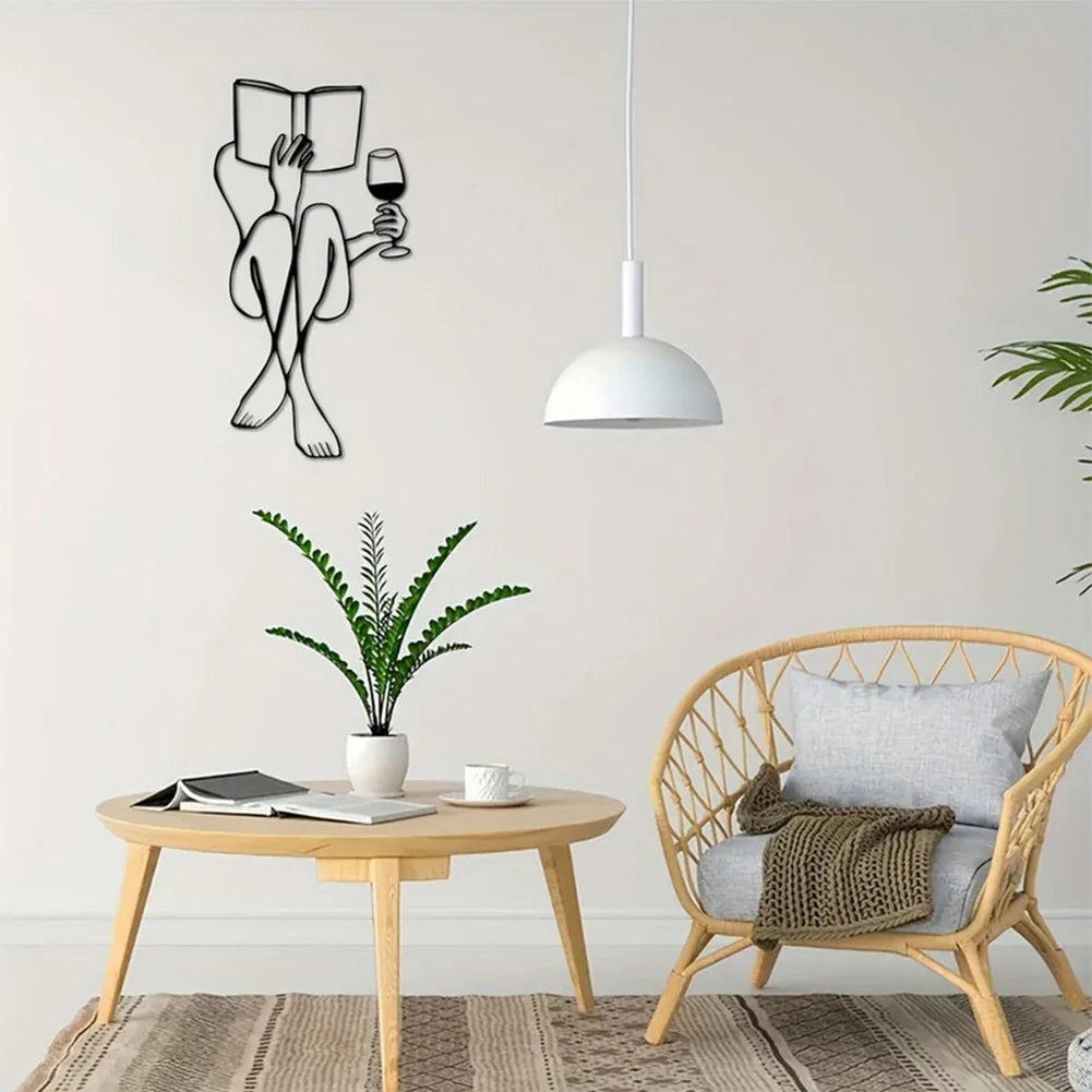Woman Reading Book & Drinking Wine - Metal Wall Decor