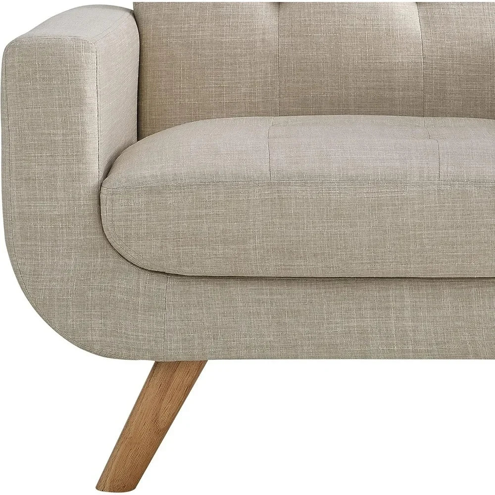 Elena Contemporary Accent Armchair with Linen Upholstery, Beige