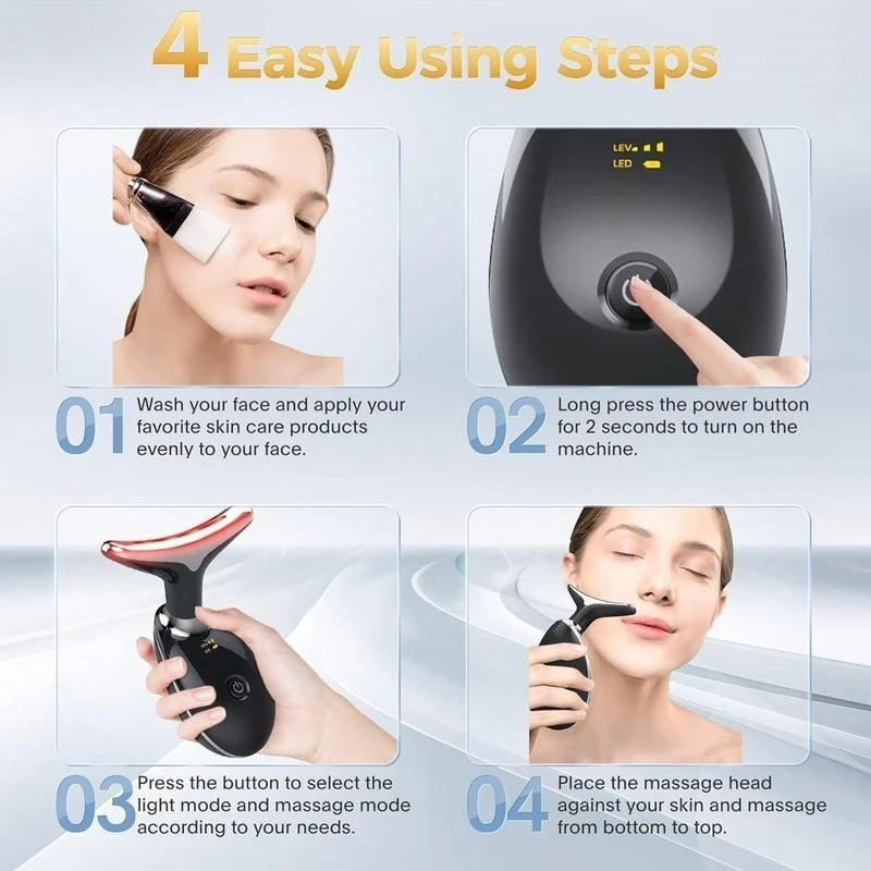 7 in 1 Rejuvenation Instrument - Infrared - Neck & Face Skin Massager & Vibration - 1 Piece Set Portable - USB Charger