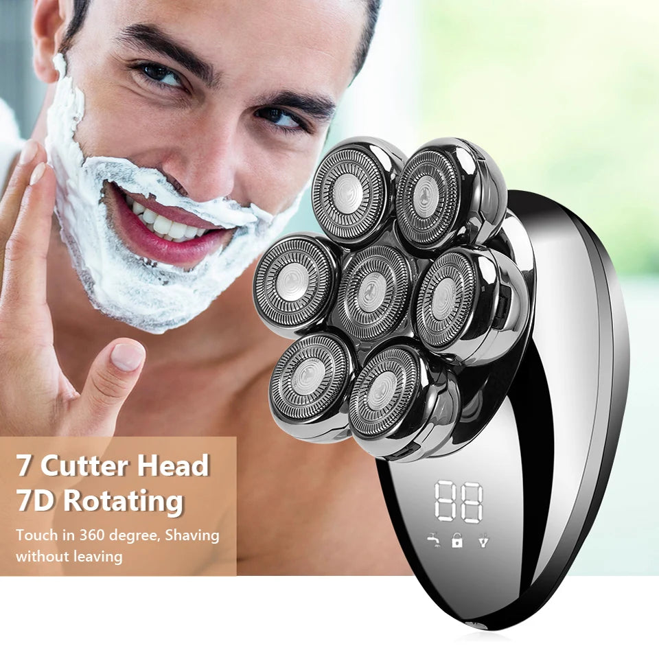IXP7 Waterproof Floating Men's Electric Shaver - Wet/Dry Beard Trimmer - Electric Razor - Rechargeable - LCD Display + Accessories