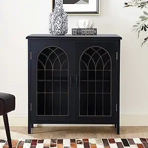 Sophia & William Accent Cabinet with 2 Doors - Distressed Storage Cabinet with Wood Frame and Checkered Patterns - Other Designs