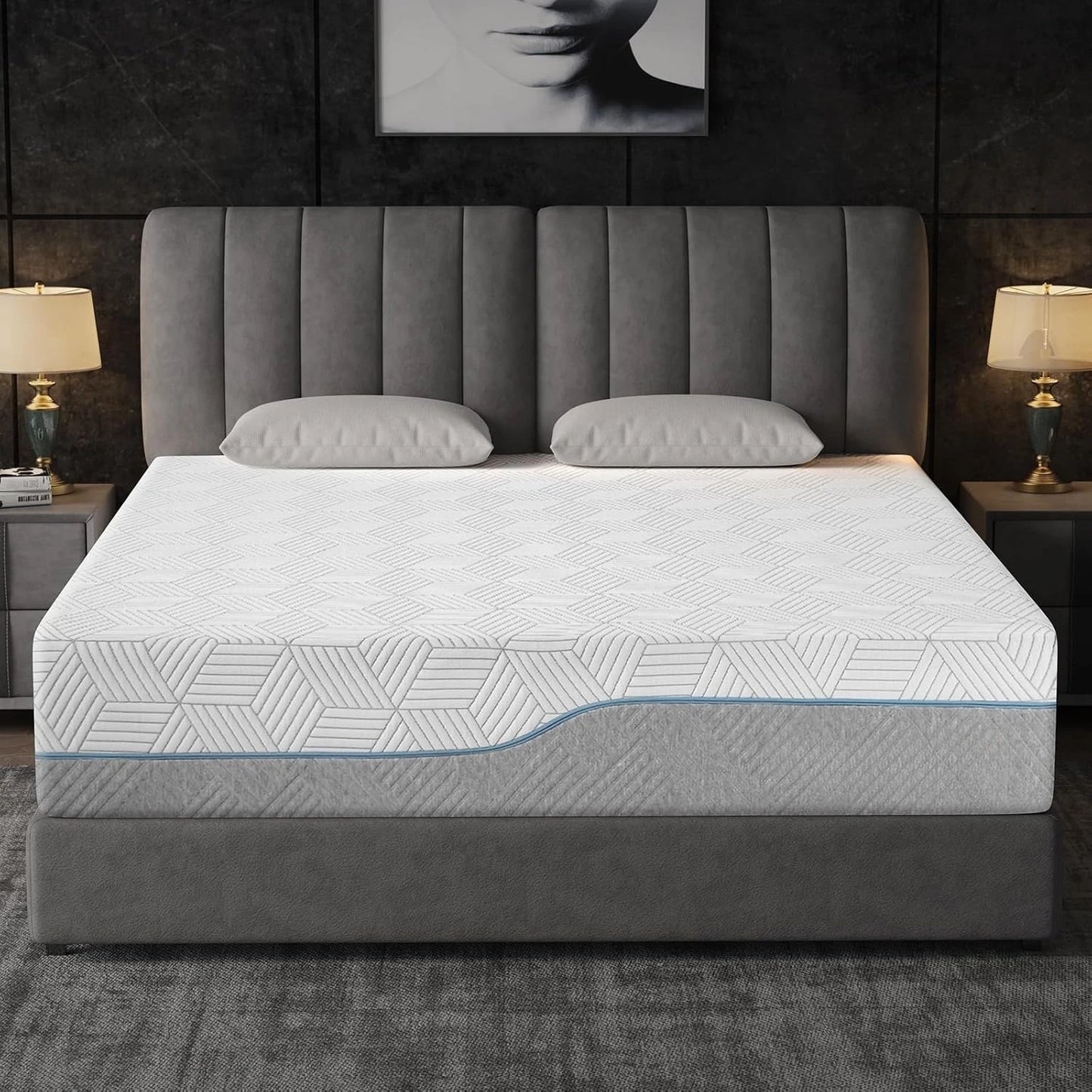 14" Extra Firm Hybrid Mattress - Cooling Green Tea & Gel Memory Foam with Ice Silk Cover - Orthopedic Support