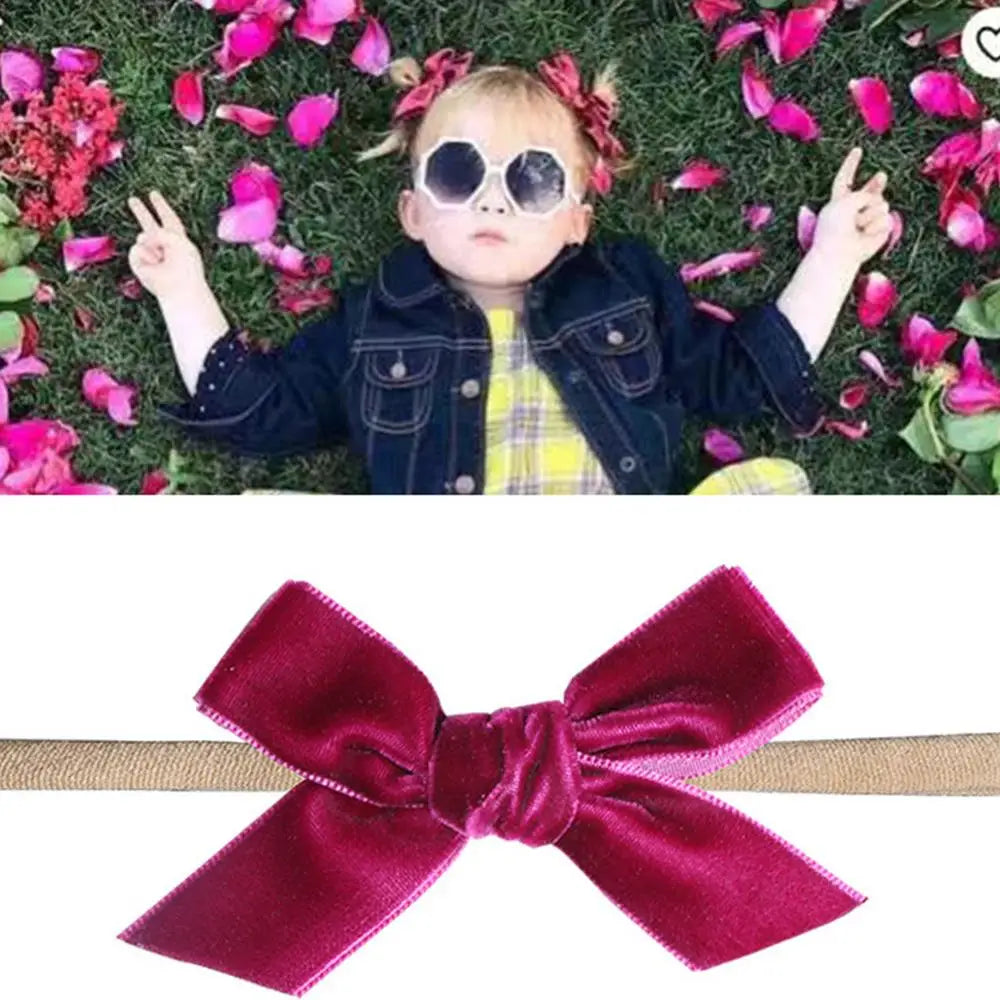 Baby Nylon Headband Bows - 10 Pieces - Handmade Tied Bow For Little Ones & Toddlers - Comfortable, Soft & Stretchy