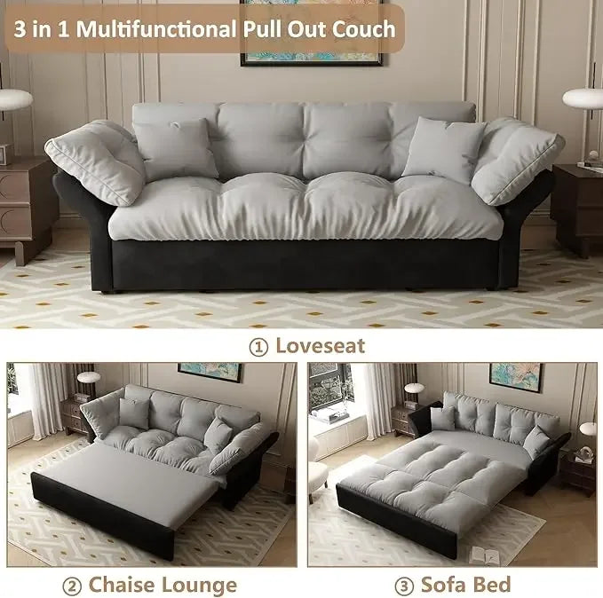 74.8" Queen Pull Out Sofa Bed, 3 in 1 Convertible Sleeper Sofa