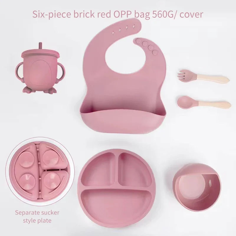 6 PCS Baby Meal Silicone Set - Childrens Meal Training Set w/Cutlery