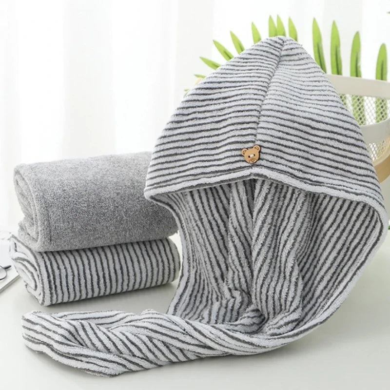 Bamboo/Charcoal Micro Fiber Hair Towel Wrap - Quick Dry Turban with Button - Absorbent & Anti-Frizz