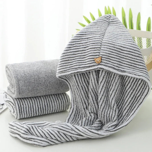 Bamboo/Charcoal Micro Fiber Hair Towel Wrap - Quick Dry Turban with Button - Absorbent & Anti-Frizz